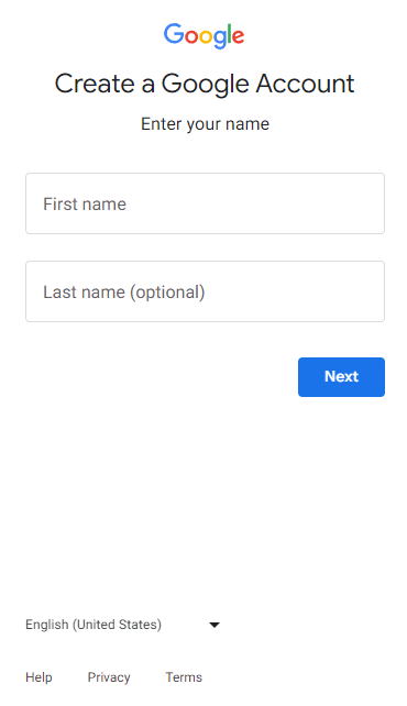 Gmail account registration on mobile